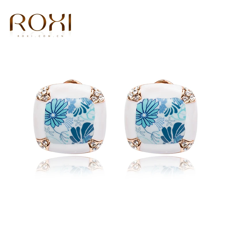 

ROXI TOP Quality Chinese Style Earrings Rose Gold Color Wedding Earrings Gift Austrian Crystal Porcelain White Border Jewelry