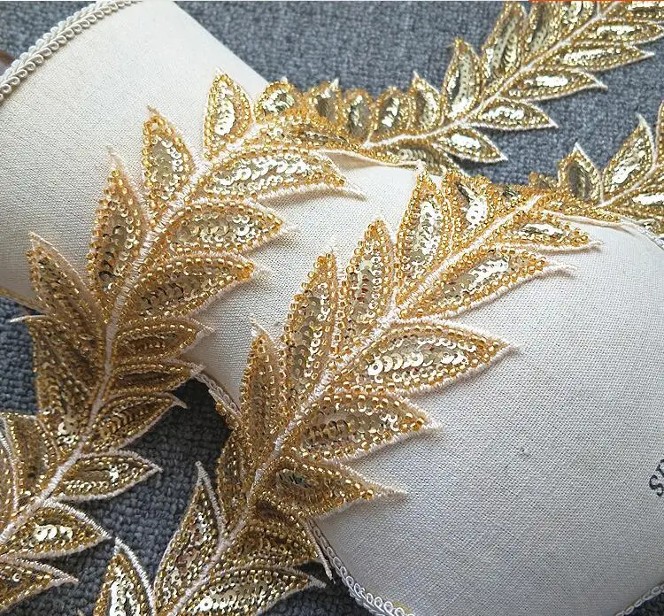 

1pcs/lot 65x100cm width gold sequins stones beads dress embroidery lace appliques patch D24A124L0513Z