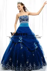 Новый Стиль Прекрасный Королевский голубое праздничное платье бальное платье