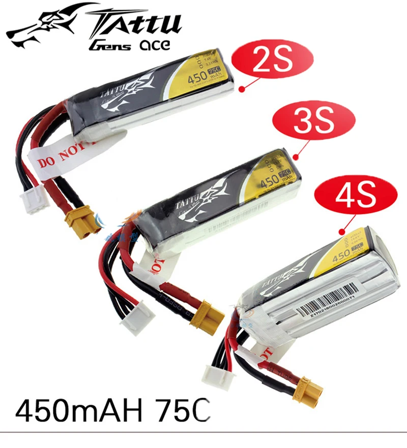 Литий-полимерный аккумулятор TATTU 450 мАч 75C 2S 7 4 V 3S 11 1 4S 14 8 с XT30 разъемом Battey для RC FPV