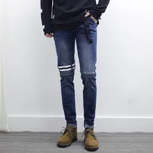 VERSMA корейский Ulzzang Harajuku SUGA узкие джинсы брюки High Street GD Ribbon Дизайнерские мужские байкерские джинсовые брюки узкие брюки