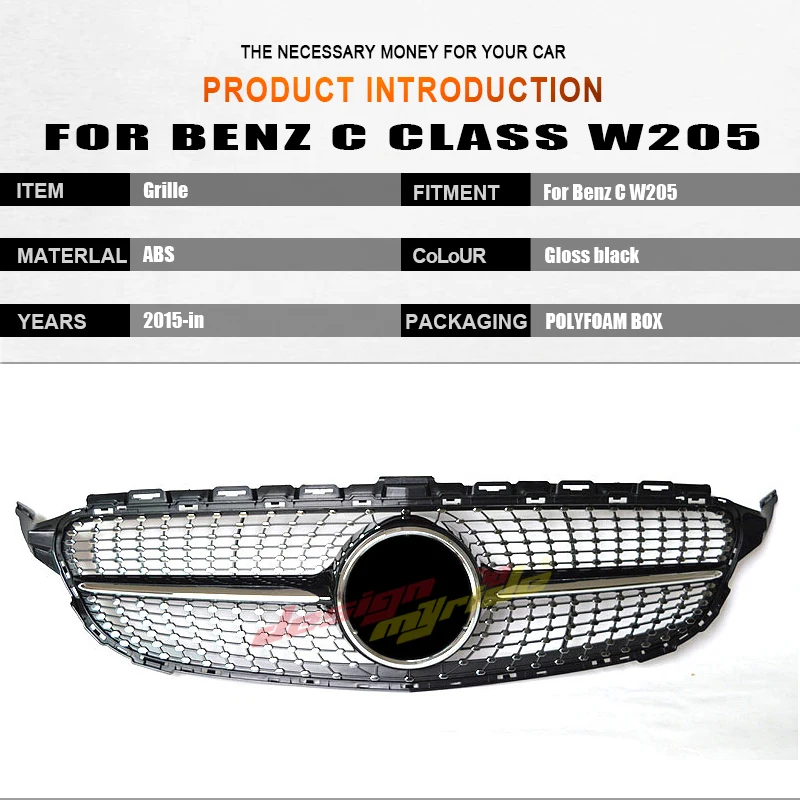 W205 Алмазная решетка ABS черный без камеры C63 look c класс C180 C200 C250 C300 350 400 Спортивные