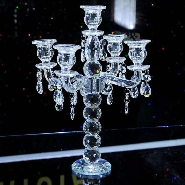 2016 k9 crystal 5 arm crystal candle holders centerpieces w prisms
