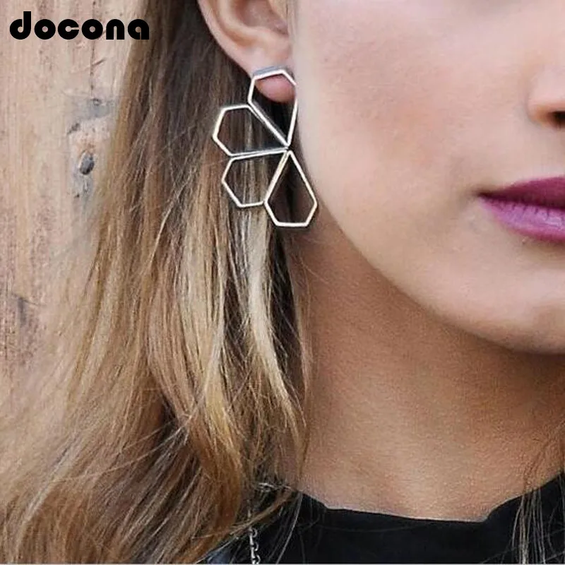 

Docona Punk Retro Big Flower Sliver Geometry Stud Earrings For Women Exaggeration Party Summer Jewelry 6980