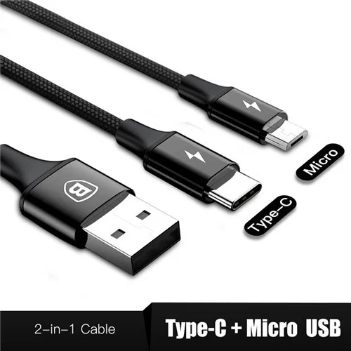 Baseus 3в1 2в1 USB кабель для iPhone X 8 7 6 Micro кабель type usb C кабель для samsung S9 S8 Быстрая зарядка кабель зарядного устройства 3A шнур - Цвет: TM black