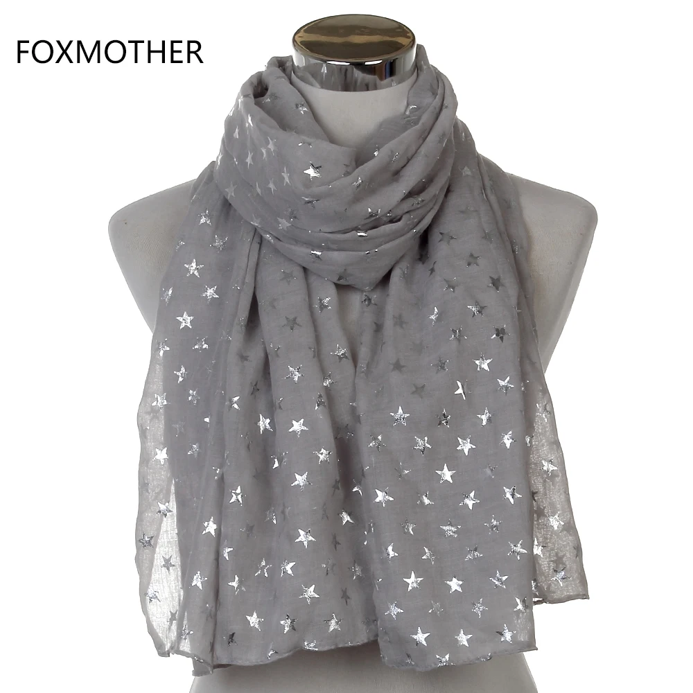 

2017 New Design Fashion Shiny Bronzing Silver Black Blue Grey Star Hijab Scarf For Ladies Womens