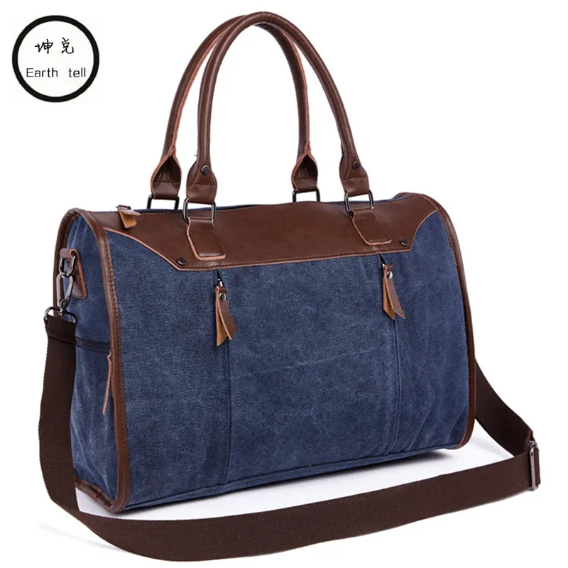 

New Multifunctional Men's Handbag Woman Casual Canvas + PU Shoulder Bag Large Capacity Canvas Men Splice luggage Travel Bags