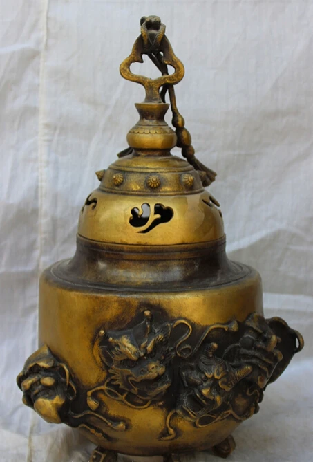 

Collectible bronze S1323 14" China Bronze Temple Gourd Japan God Devil Head Statue Incense Burner Censer B0403