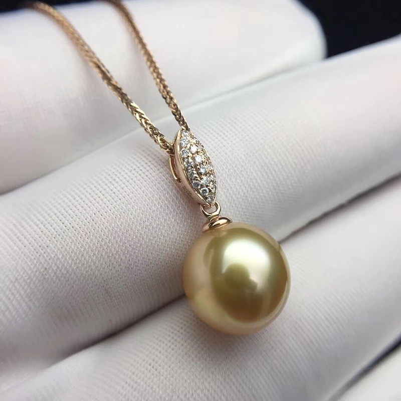 Sinya 12mm southsea golden pearl pendant inlay Real high luster diamonds 18K Au750 fine jewelry necklace for women ladies Hot (4)