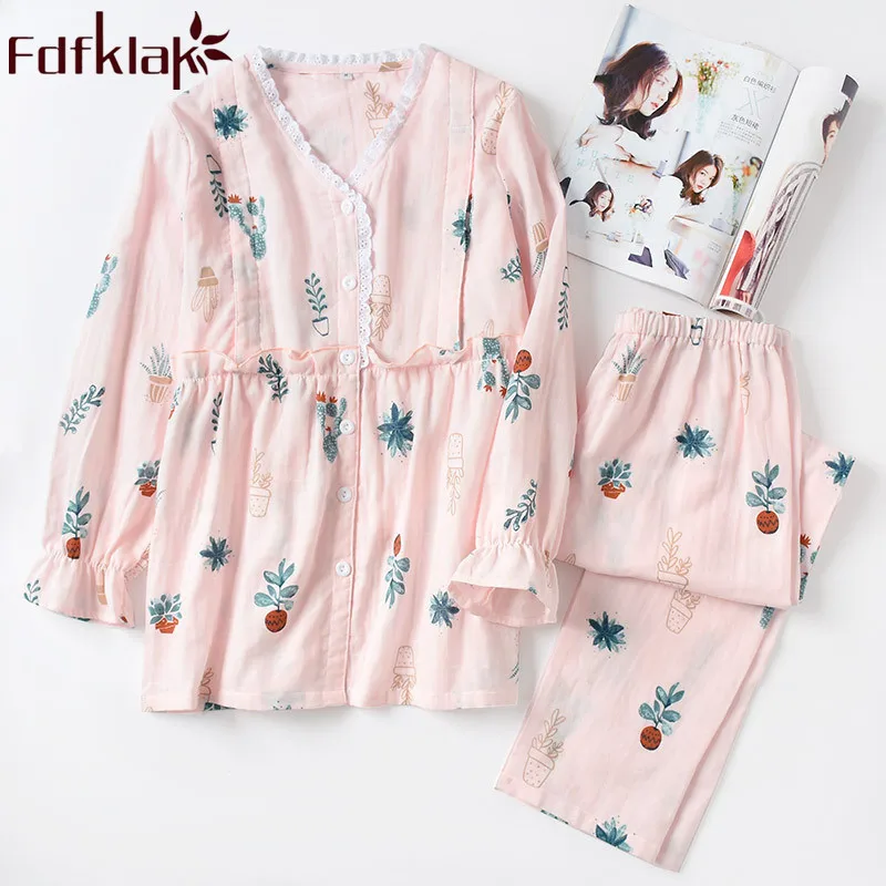 Новинка, пижама с длинным рукавом для беременных женщин, весенне-осенняя одежда для сна для беременных, Хлопковая пижама с принтом для кормящих, Fdfklak