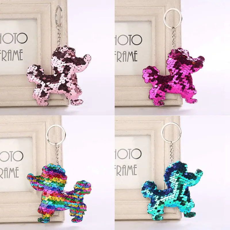 

Cute Keychain Glitter Sequins Dog Key Chain Gifts For Women Llaveros Mujer Car Bag Accessories Key Ring Chaveiro