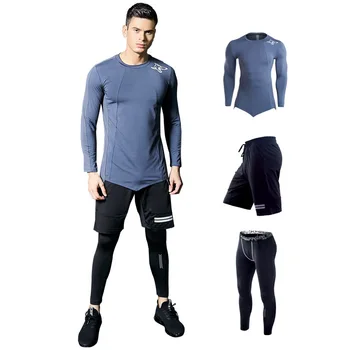 

2019 Running Set Men's Gym Clothes Stretchy Compression Tights Sportswear Fitness Training Sports Jogging Suits 3 in1 set #1861