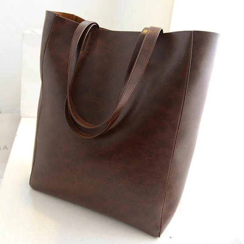 

2018 Quality Designer Vintage Bucket Bag Women Handbag Large Tote Bags for Office Ladies genuine Leather Hand Bag Brown Black