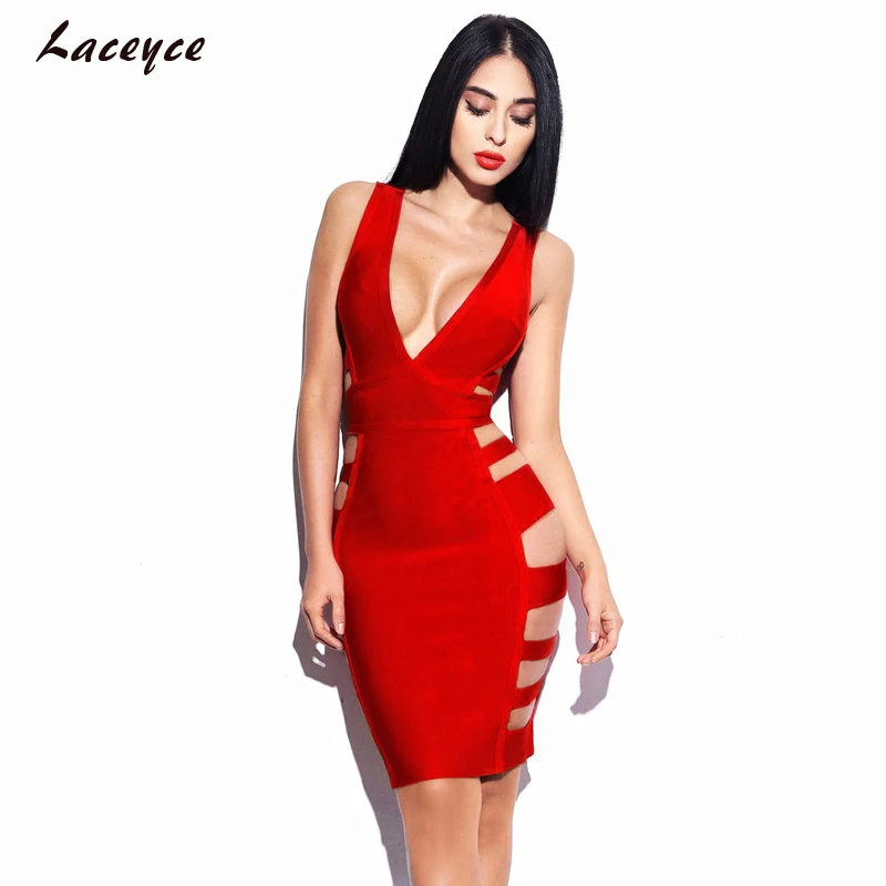 Laceyce 2018 Для женщин Лето бинты Вечерние платье Спагетти ремень v образным вырезом