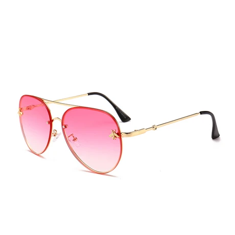 Роскошные Металлические солнцезащитные очки Big Bee Pilot градиентные линзы UV400 ретро мужские и женские оттенки - Цвет линз: Красный