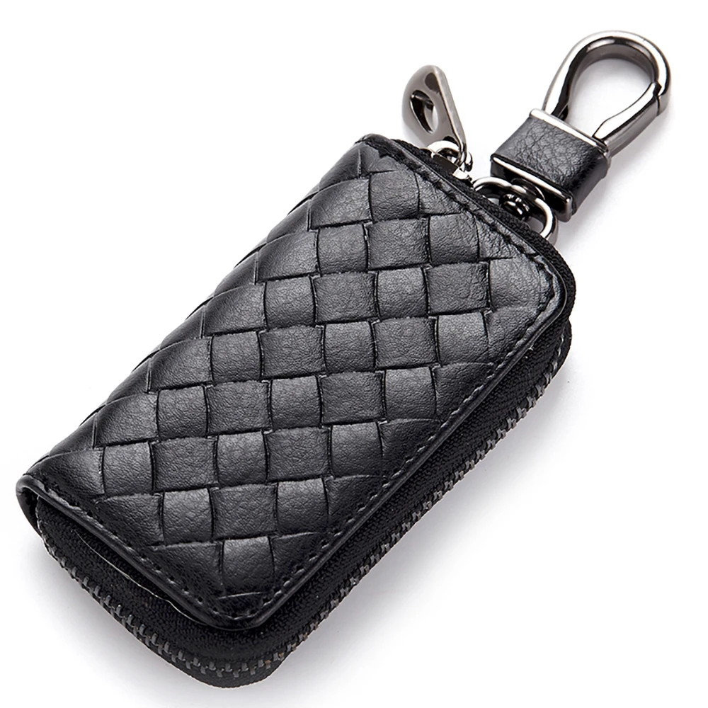 

High Quality Men Car Key Purse Wallets Fashion Knitting Pattern Key Pouch Bag Unisex Portable Key Holder Genuine Leather MF-927