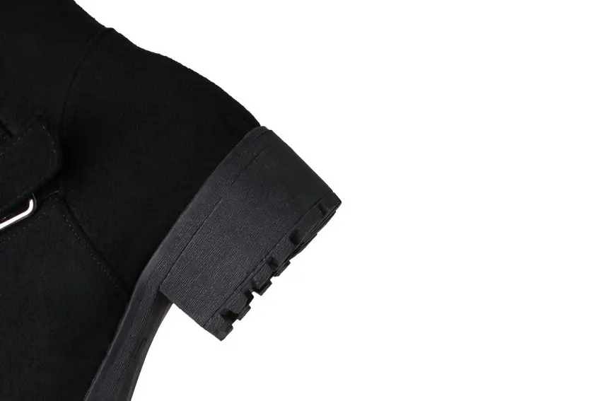 QUTAA/ г. Новые зимние сапоги до середины икры с пряжкой теплая обувь на меху универсальные полусапожки на платформе в стиле ретро с круглым носком на среднем каблуке размеры 34-43