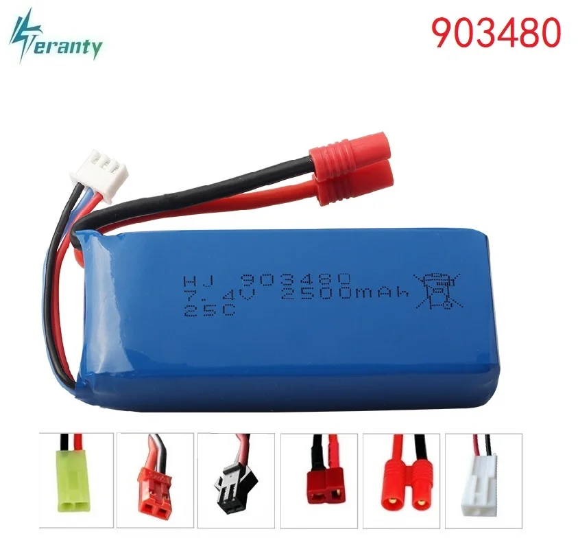 Высокая скорость 7,4 V батарея 2500mAh 903480 25C для Syma X8C X8W X8G RC Дрон запасные части 2S Lipo батарея для 12428 12423 RC автомобиля