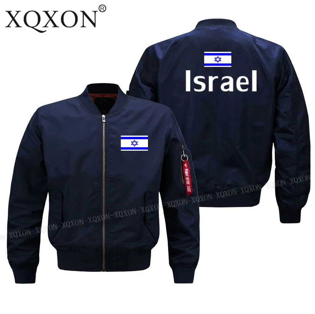 XQXON- модные повседневные мужские куртки на молнии, пальто, Забавный дизайн, флаг Израиля, военный пилот, куртка-бомбер J200