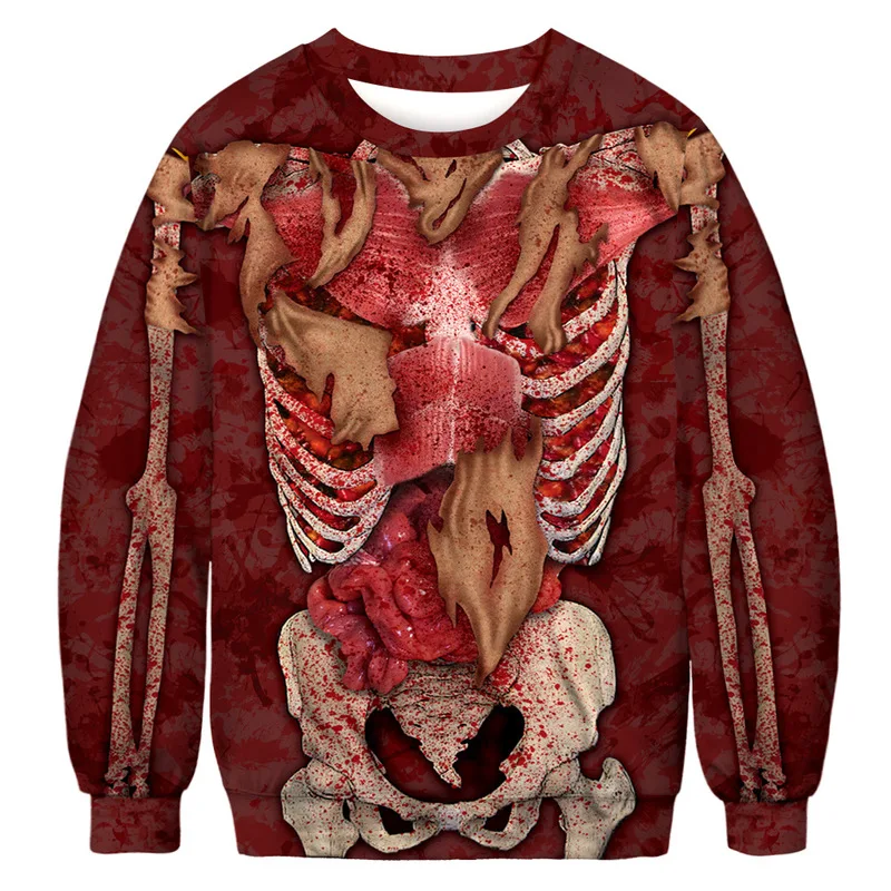 

New Halloween Skeleton Print Sports Long Sleeve Pullover Men and Women Scary 3D Horror Print Pop Street Sweatshirt