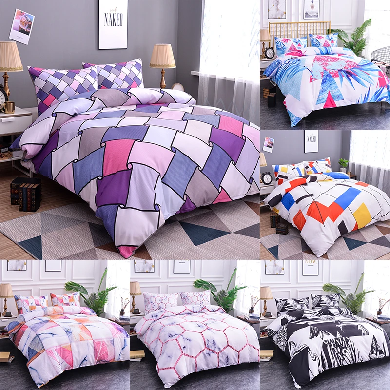 

Boniu Home Textile Plaid Duvet Cover Pillowcase Gradient Geometric Lattice Marble Adults Bedding Sets 2/3pcs Queen Comforter Set