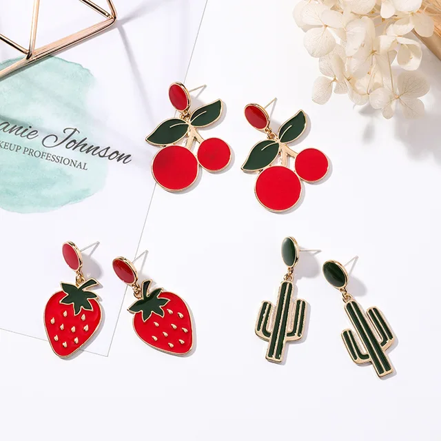 Red Cherry, Strawberry, Cactus Stud Earrings 5