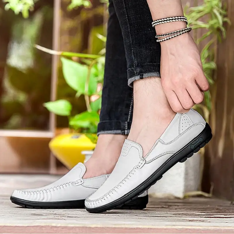 Verano Transpirable Hombres Casual Genuino Conducción De blanco Sapatos Para Negro Northmarch on Slip Zapatos Hombre Mocasines Cuero SqdwXFB