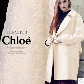 

Woven jacquard wool embossed autumn and winter clothing fabrics milk white 40% wool 50% acrylic 10% nylon 583grams per meter