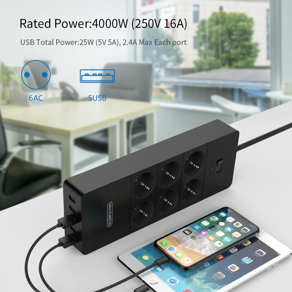 Сетевой фильтр NTON Smart POWER Strip с несколькими разъемами 5 usb разъемов сетевой Protector 1.5m