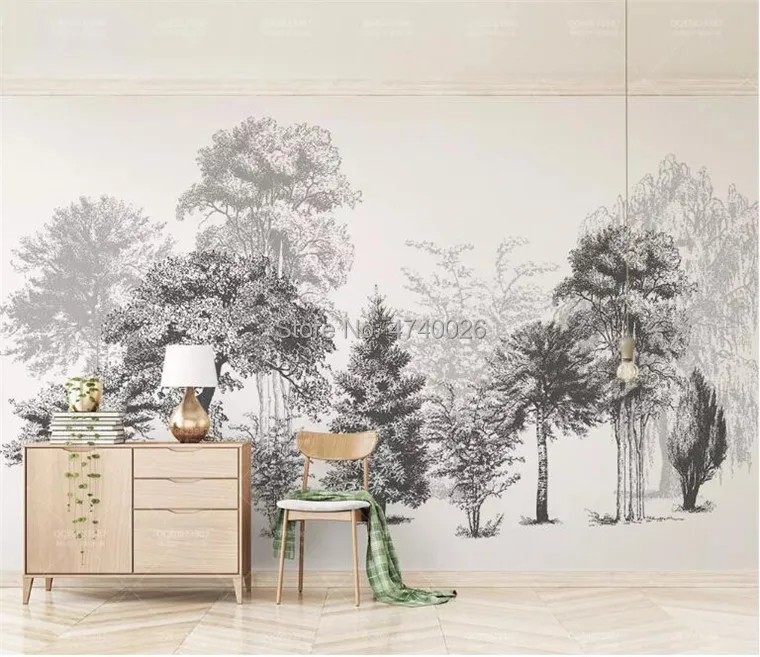 Пользовательские обои современный минималистичный черный и белый эскиз стиль абстрактный лес ТВ фон настенная 3d обои