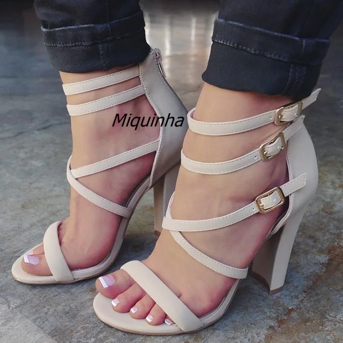 Trendy Buckle Design Cage Strappy Chunky Heel Sandals Beige PU Leather Cut-out Open Toe Heels Classy Block Heel Dress Sandals Trendy Buckle Design Cage Strappy Chunky Heel Sandals Beige PU Leather Cut-out Open Toe Heels Classy Block Heel Dress Sandals