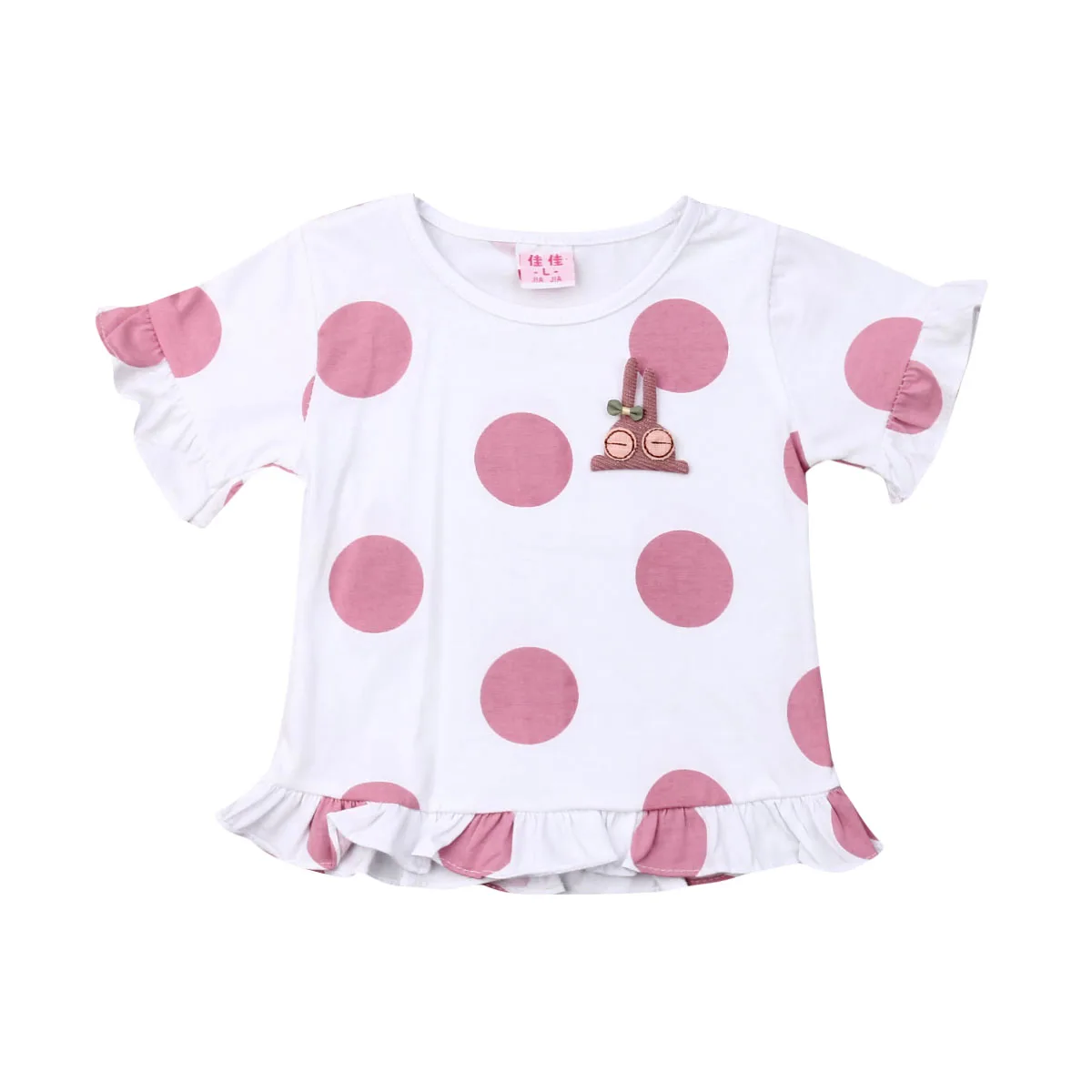 Милая футболка в горошек для новорожденных девочек; хлопковая летняя одежда с оборками; топы - Цвет: Розовый