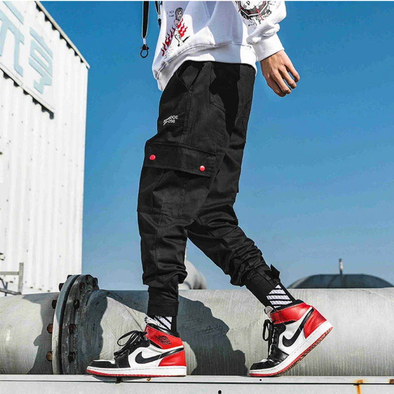 Fashion Casual Cargo Pants Mens Joggers Ankel-Length Camo Pants Mens Pockets Sweatpants Male Korean Pants Hip Hop Track Pants
