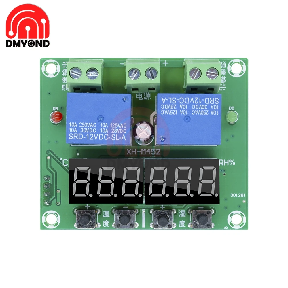 XH-M452 DC 12 В светодиодный цифровой двойной дисплей термостат контроль температуры и влажности термометр контроллер гигрометра зеленая доска
