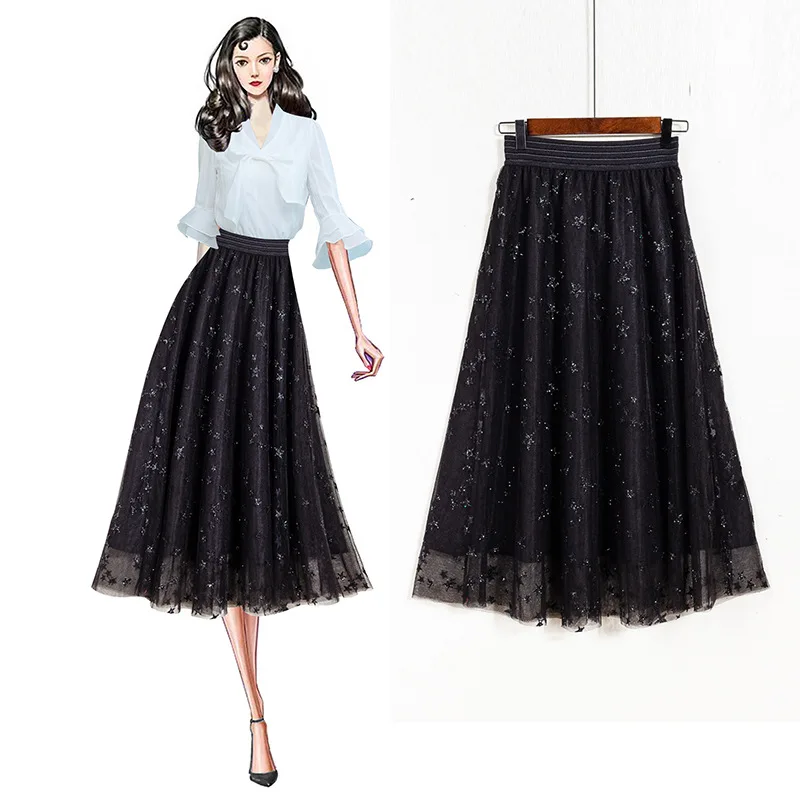 Лидер продаж женские роскошные сетчатая юбка Алина блестками звезды Дизайнерские Высокое качество сладкий юбка ученицы Базовая