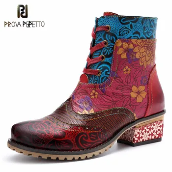 

Prova perfetto Hot Selling New Bohemian Retro Woman Ankle Boots Genuine Leather Low Heels Breathable Print Short Boots Female