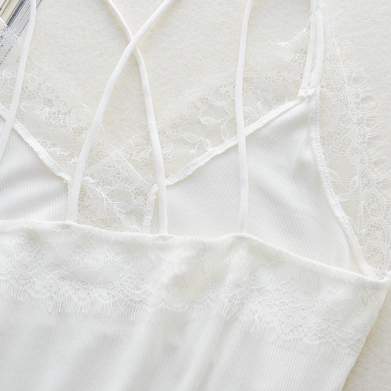 New style White lace decorative border spaghetti underwear sexy anti shirt long vest wrapped Prevent out of light Camisole