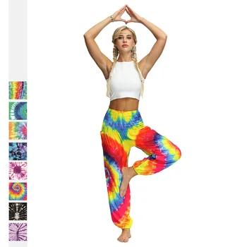 

One Size Yoga Pant Women Color Printed Loose Breathable Wide Leg High Waist Jogger Pant Legging Travelling Dance Harem Trousers