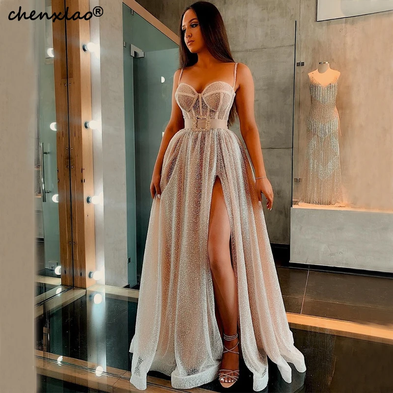 

Charming 2019 Evening Dresses Long A-Line Sweetheart Spaghetti Strap Split Floor Length Evening Dress Formal Party Gowns