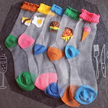 24 шт. = 12 пар Новая женская сексуальная девушка красивое платье прохладное лето Хрустальное стекло шелковые еда хлеб пиццы Мороженое яйцо летние Летние носки 12 пара/лот