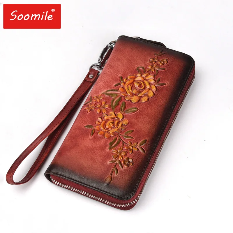 

European and American fashion retro tree high leather zipper bag leather suede leather hand-painted casual handbag fashion walle