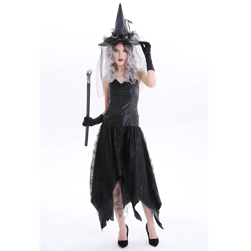 

S-XL Gothic Evil Spider Witch Queen Costumes Cosplay Black Witch Uniform Halloween Carnival Party Fancy Dress