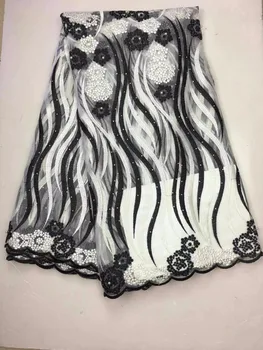 

White Black African lace fabric 2017 high quality lace guipure cord lace with beads stone wedding dress Embroidered Nigeria lace
