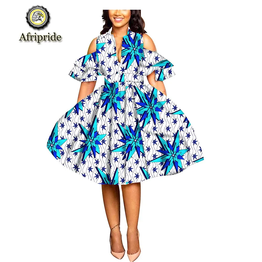 Африканские платья с принтом для женщин, тканевые Дашики в Анкаре, вечерние платья трапециевидной формы с рукавами-лепестками AFRIPRIDE S1825033 - Цвет: 283x