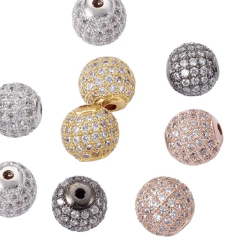 

10pcs Fashion Jewelry Findings Brass Micro Pave Clear Cubic Zirconia Drilled Charm Beads For Necklace Making Jewelry Accessories