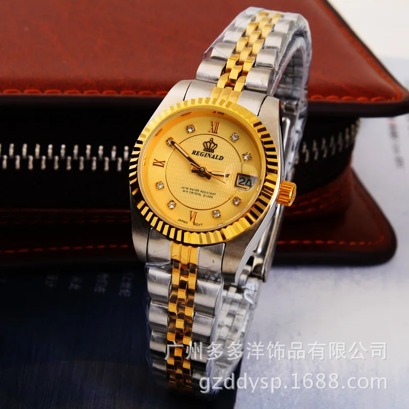 

HK REGINALD Brand Rome Luxury Gold crown genuine lady scale Stainless steel watch Gift Calendar Woman Gift Fashion Wristwatches