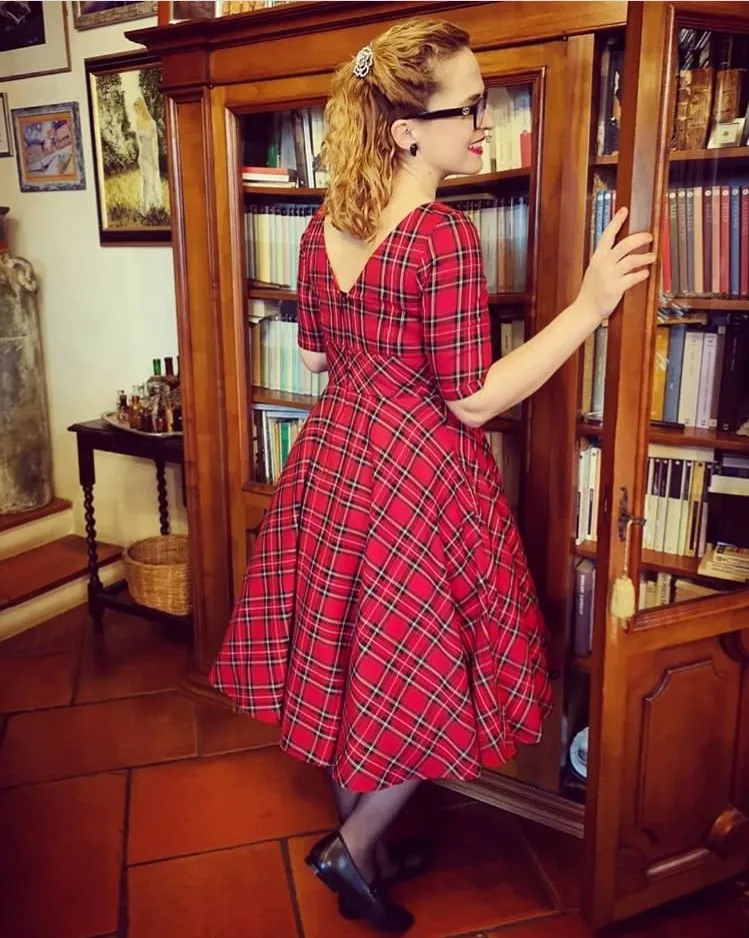 red tartan swing dress