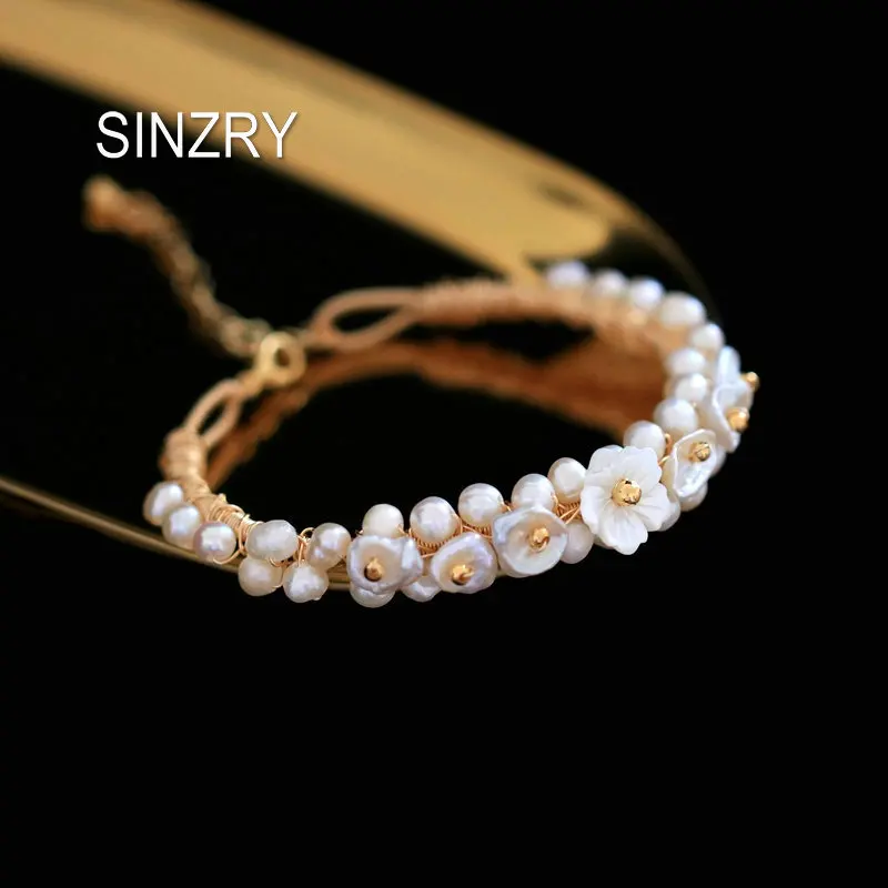 Tanie SINZRY nowe oryginalne ręcznie robione naturalna perła słodkowodna muszla kwiat sweety charm bransoletki elegancka biżuteria dla kobiet