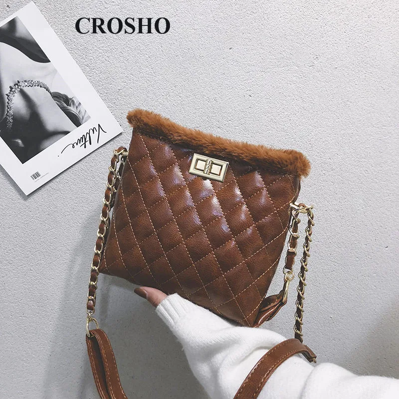 

CROSHO Autumn and Winter Small Bag Crossbody Bag Fashion Chain Less Women Single Shoulder Bag Messenger Bags Wool
