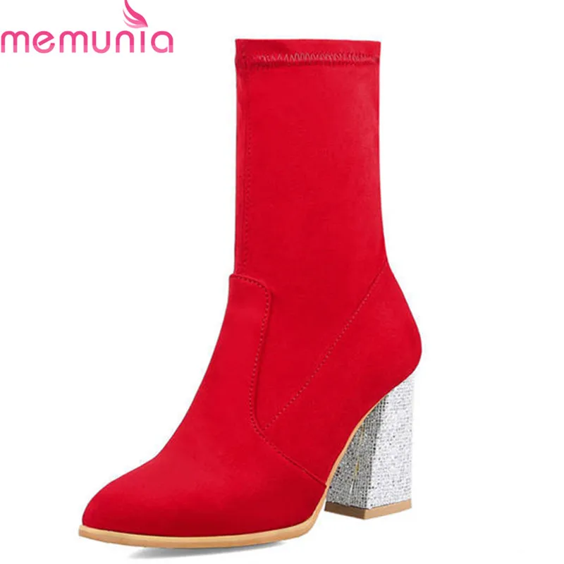 

MEMUNIA 2020 new fashion ankle boots for women solid colors slip on Stretch socks boots warm autumn winter female shoes black